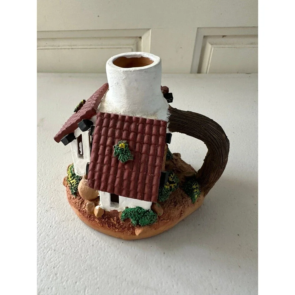 Handmade Hand Painted Ceramic Redware Pottery Bolivian Cottage Candle Holder